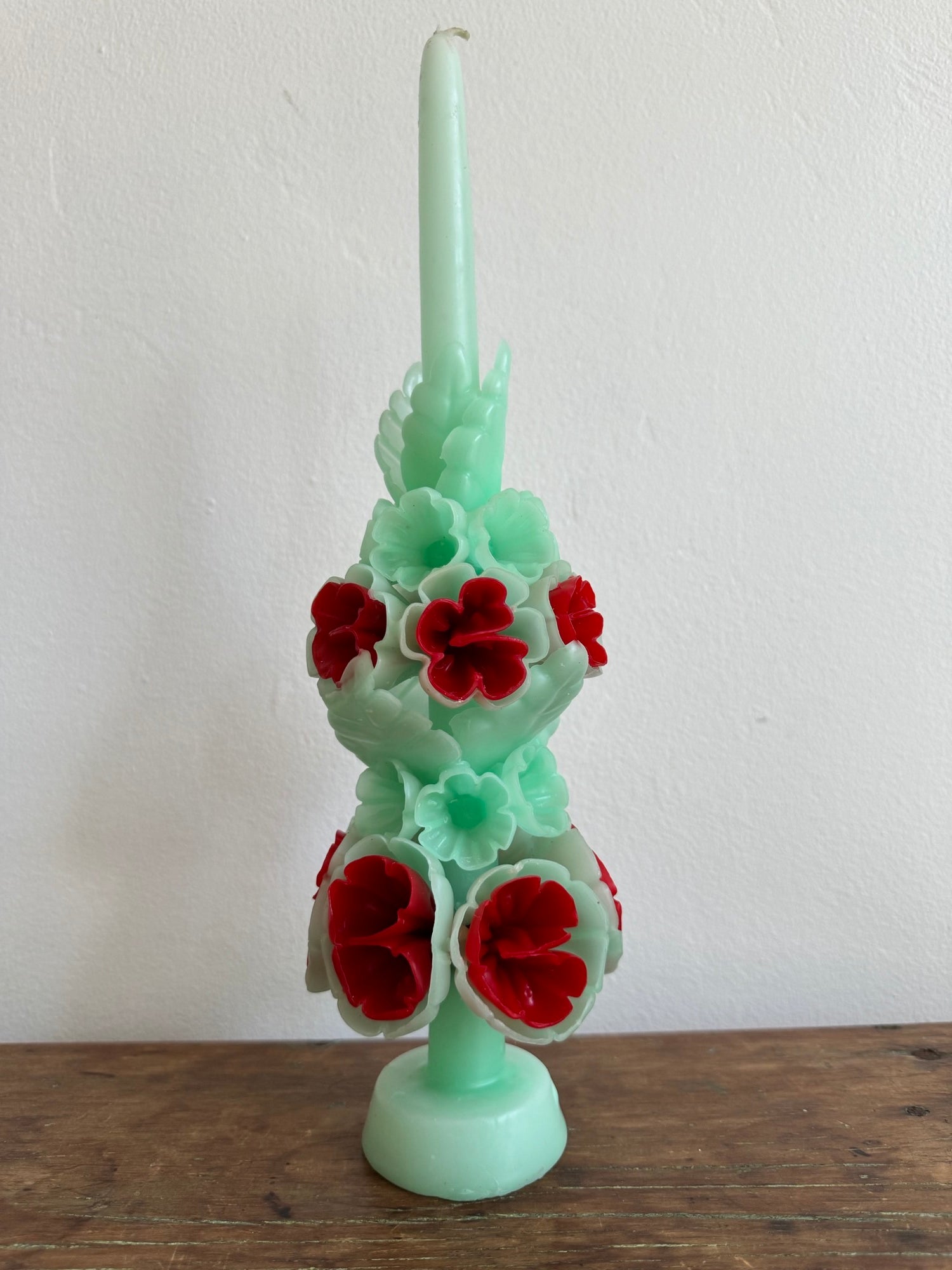 Tall Mexican Floral Candle-  Mint + Ruby - Cometa Home