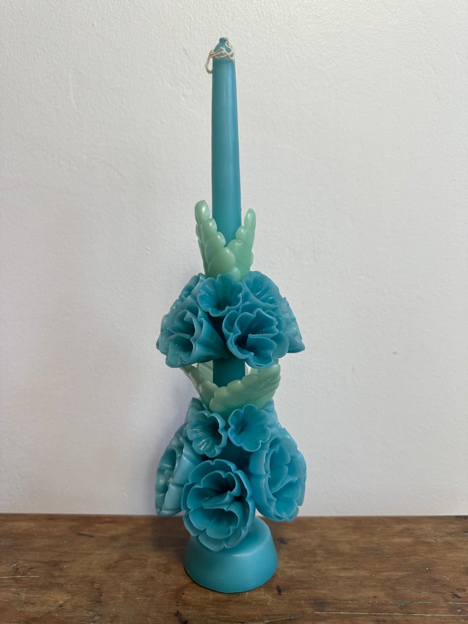 Tall Mexican Floral Candle-  Shallow + Deep Blues - Cometa Home